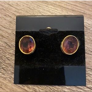 Vintage Clip-on Gold-Tone Purple Gemstone Earrings